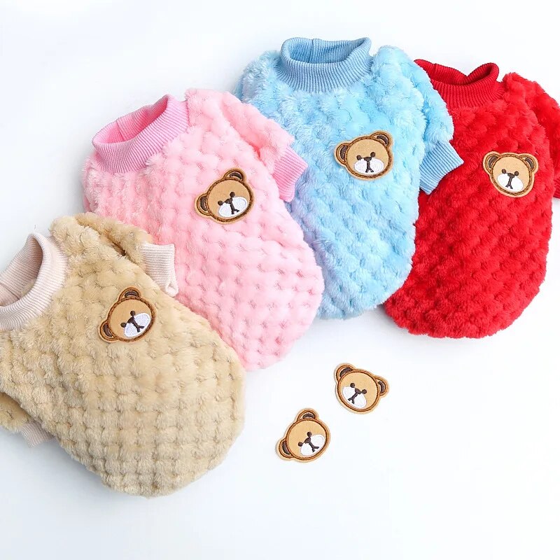 2023 New Warm Fleece Pet Clothes Cute Print Coat Small Medium Dog Cat Shirt Jacket Teddy French Bulldog Chihuahua Winter Outfit