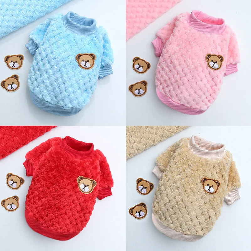 2023 New Warm Fleece Pet Clothes Cute Print Coat Small Medium Dog Cat Shirt Jacket Teddy French Bulldog Chihuahua Winter Outfit