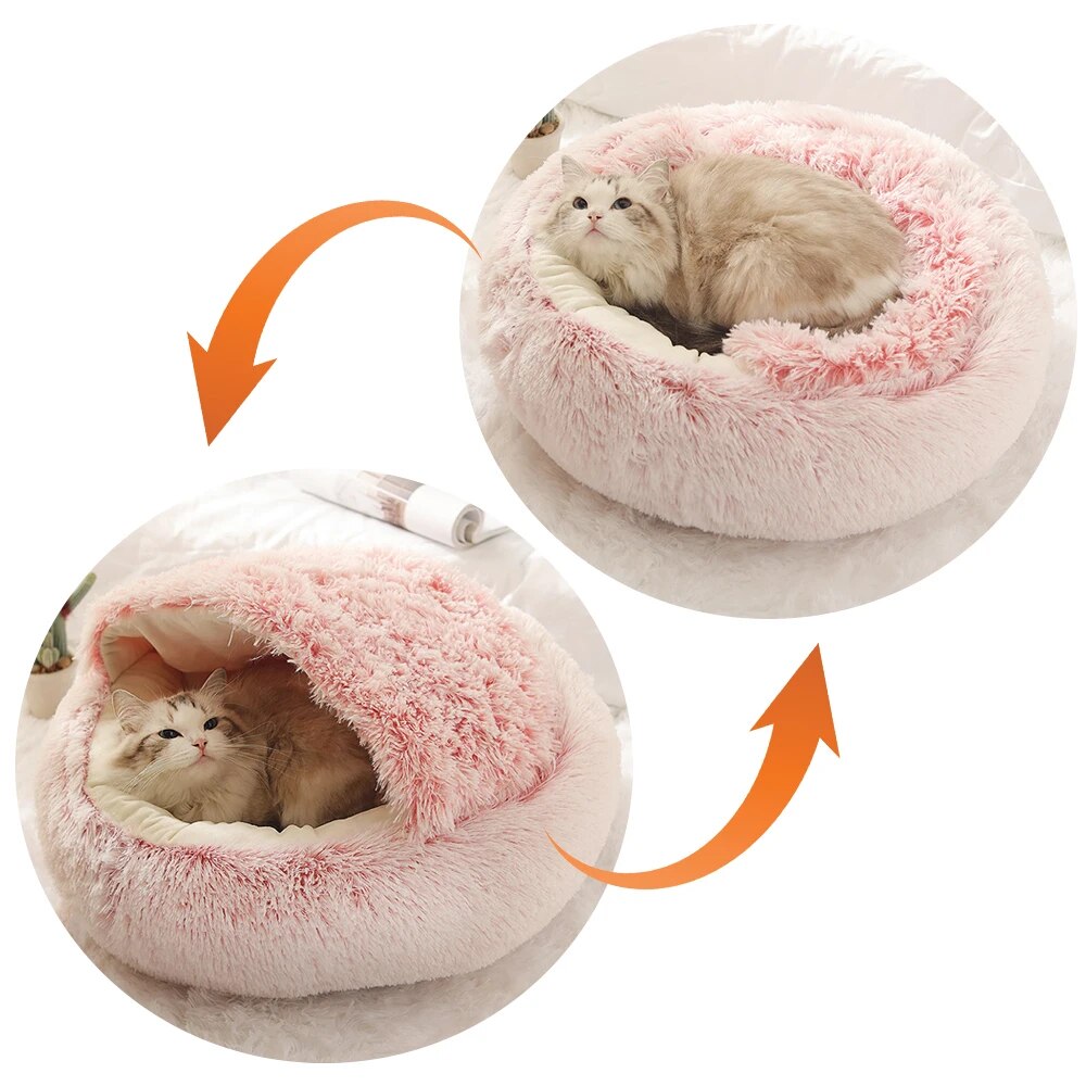 28-50cm Winter long Soft Plush Round Cat Bed Pet Mattress Warm Comfortable Basket Cat Dog 2 In 1 Sleeping Bag Nest For Dogs Cats