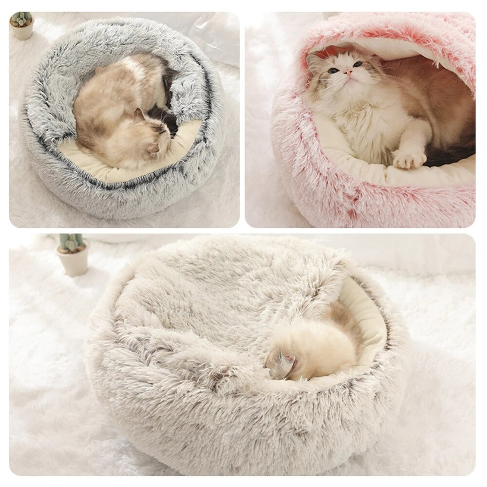 28-50cm Winter long Soft Plush Round Cat Bed Pet Mattress Warm Comfortable Basket Cat Dog 2 In 1 Sleeping Bag Nest For Dogs Cats