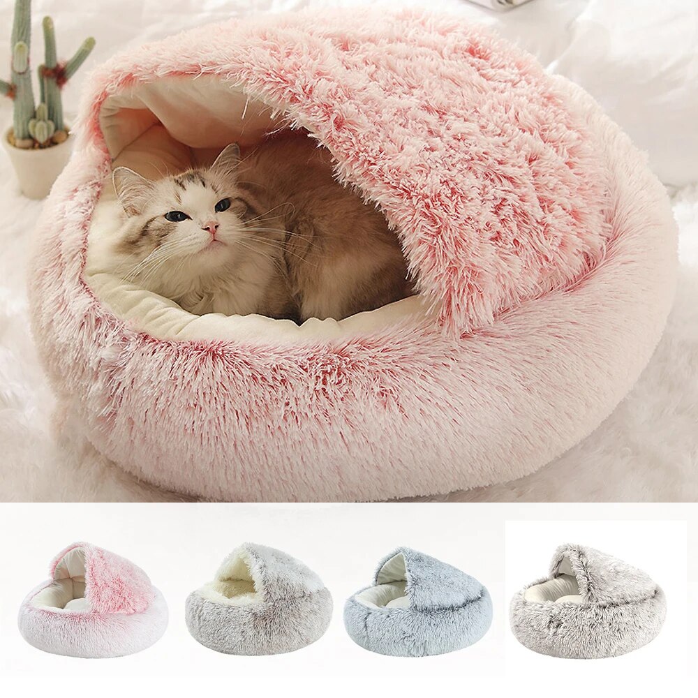 28-50cm Winter long Soft Plush Round Cat Bed Pet Mattress Warm Comfortable Basket Cat Dog 2 In 1 Sleeping Bag Nest For Dogs Cats