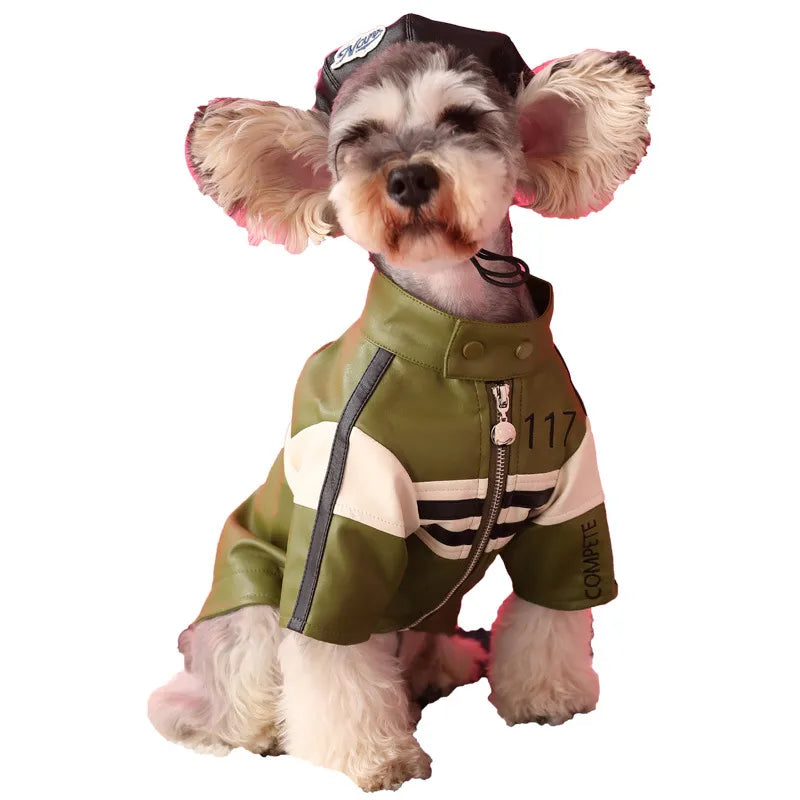 Cool Dog Leather Jacket Coat Warm Winter