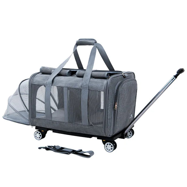 Detachable Pet Trolley Case Carrier Cats Dogs Bag Universal Large Expandable Cat Carrier with Wheels Double-layer Pet Carrier