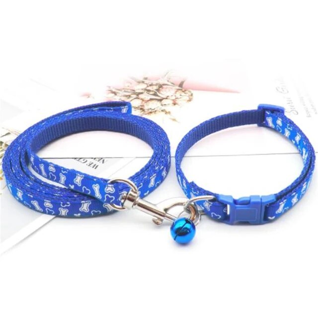 Fashion Pet Dog Cat Collar Traction rope 6 Color Bone Pattern Cute Bell Adjustable Collars For Puppy Kitten DIY Pet Accessories