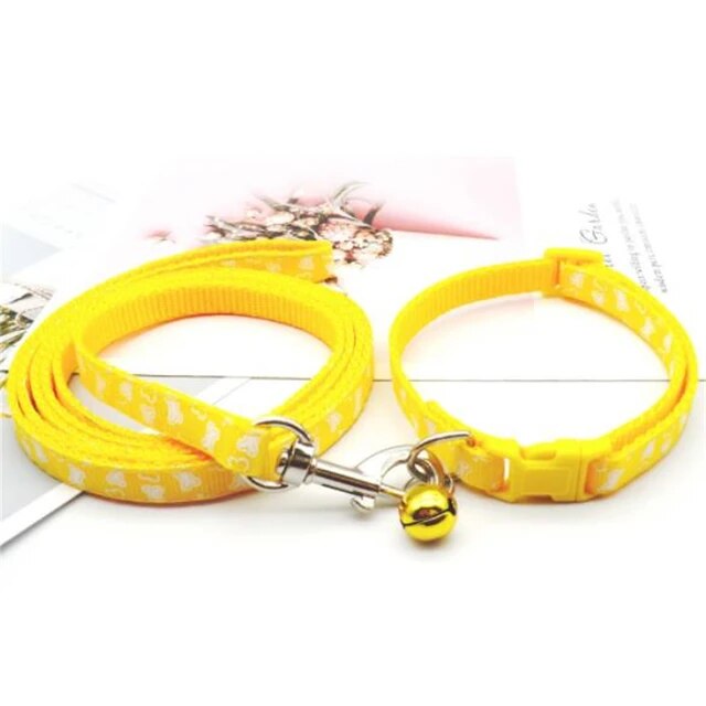 Fashion Pet Dog Cat Collar Traction rope 6 Color Bone Pattern Cute Bell Adjustable Collars For Puppy Kitten DIY Pet Accessories