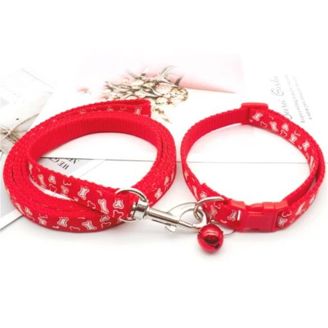 Fashion Pet Dog Cat Collar Traction rope 6 Color Bone Pattern Cute Bell Adjustable Collars For Puppy Kitten DIY Pet Accessories