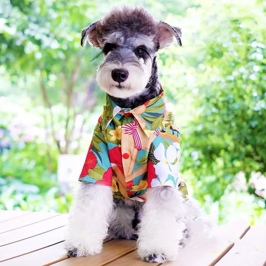 Fashion Pet Dog Hawaiian Flower Retro Shirt Small Medium Dogs French Bulldog Schnauzer Summer T-shirt Clothes Pug Costume GZC39