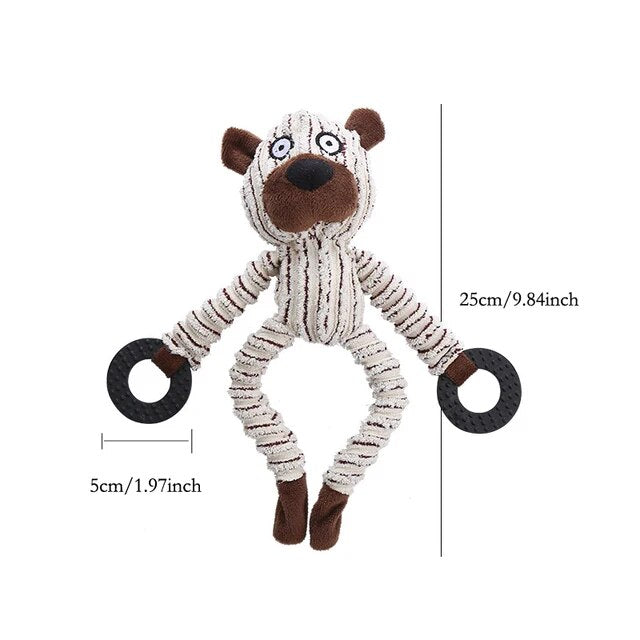 Fun Pet Toy Monkey Shape Corduroy Chew Toy For Dogs Puppy Squeaker Squeaky Plush Bone Molar Dog Toy Pet Training Dog Accessories