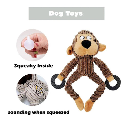 Fun Pet Toy Monkey Shape Corduroy Chew Toy For Dogs Puppy Squeaker Squeaky Plush Bone Molar Dog Toy Pet Training Dog Accessories