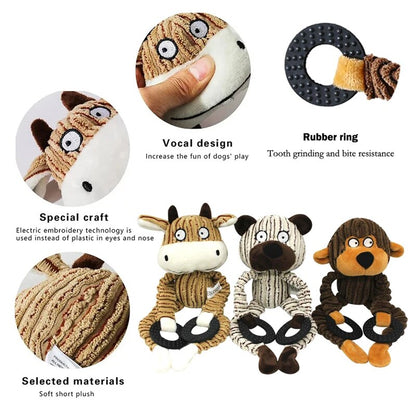 Fun Pet Toy Monkey Shape Corduroy Chew Toy For Dogs Puppy Squeaker Squeaky Plush Bone Molar Dog Toy Pet Training Dog Accessories