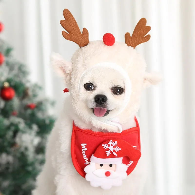 Happy New Year Christmas Pet Bib Saliva Towel Hat For Small Medium Cat Dog Sticky Deer Pattern Polyester Costume Pet Accessories
