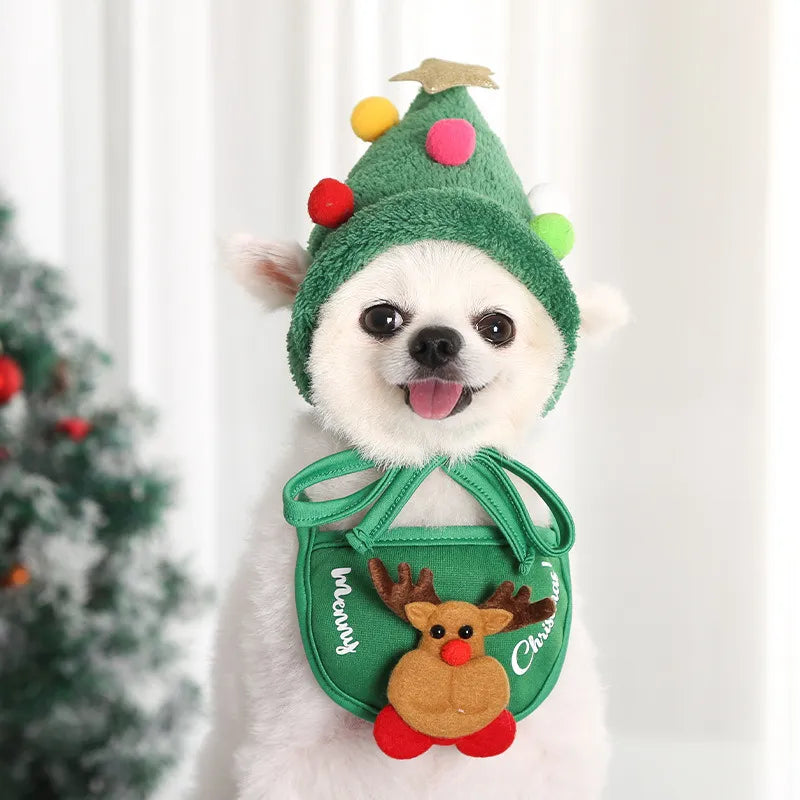 Happy New Year Christmas Pet Bib Saliva Towel Hat For Small Medium Cat Dog Sticky Deer Pattern Polyester Costume Pet Accessories