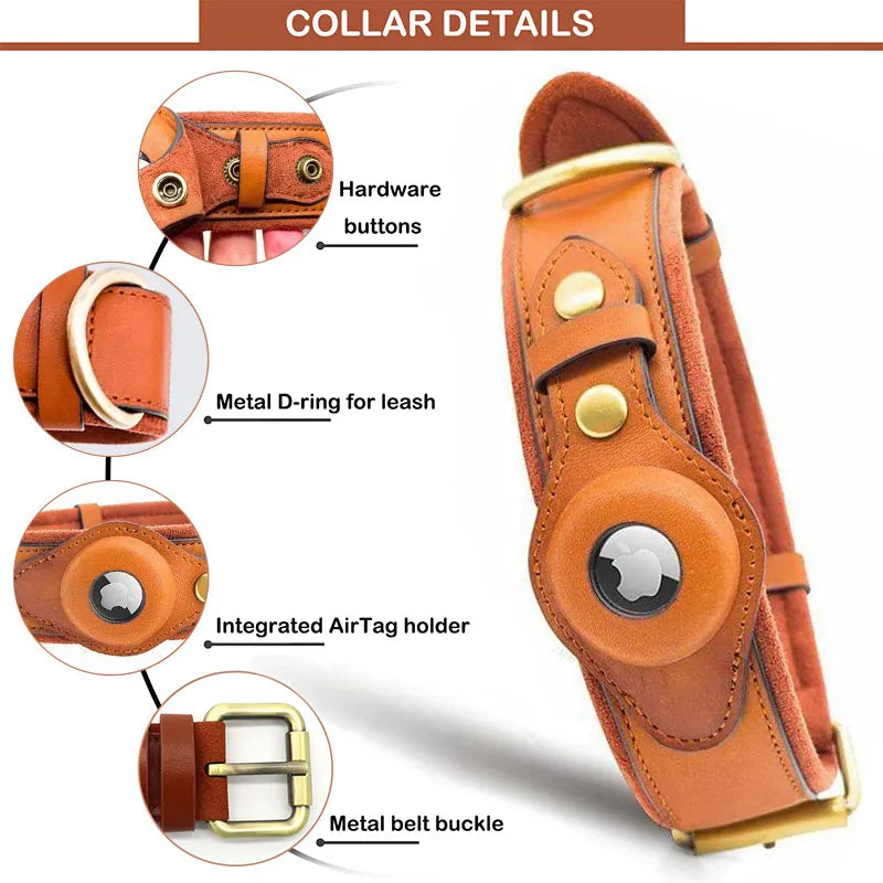 New Leather Anti-Lost Dog Collar with Airtag Holder for The Apple Airtag Heavy Duty Anti Lost Positioning Collar Dog Accessories