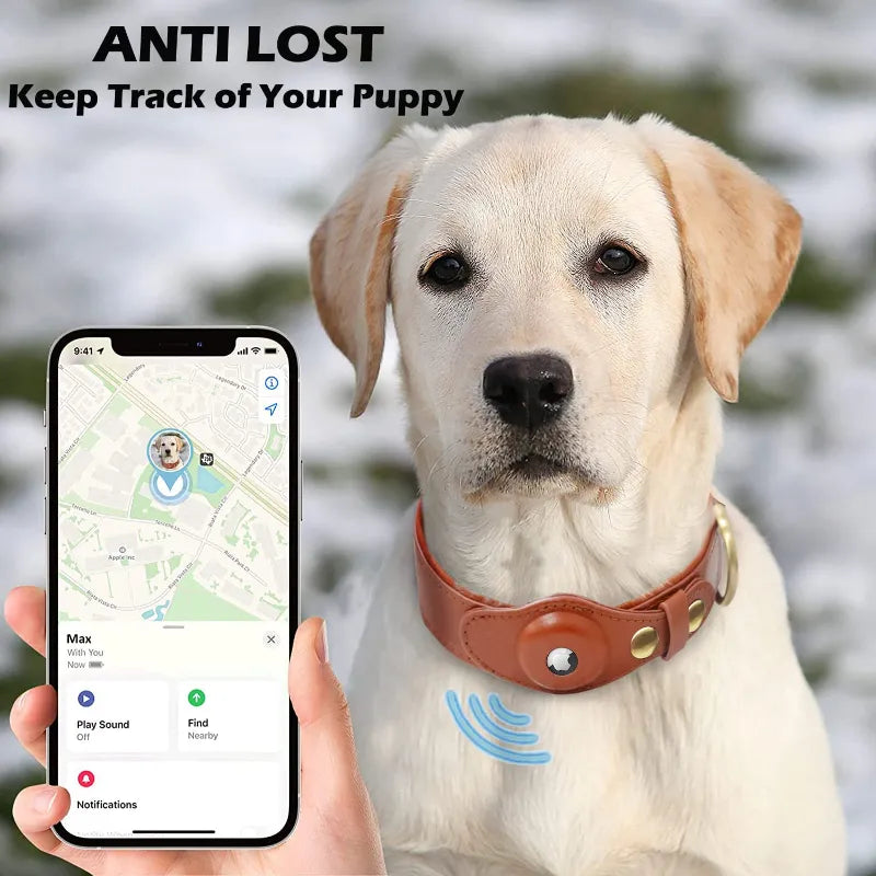 New Leather Anti-Lost Dog Collar with Airtag Holder for The Apple Airtag Heavy Duty Anti Lost Positioning Collar Dog Accessories