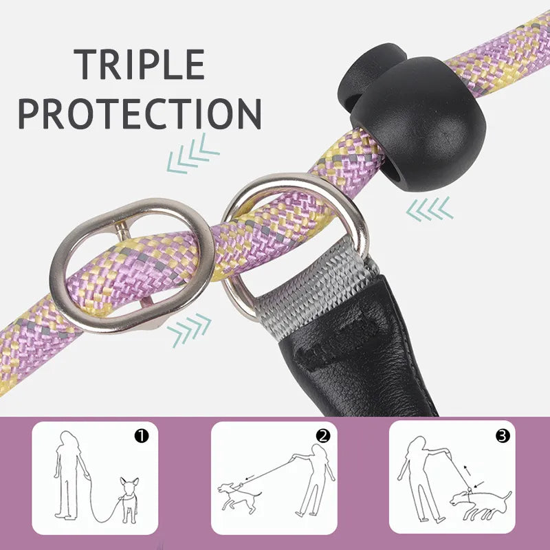 New Nylon P Slip Dog Leash Reflective Training Pet Lead Explosion Proof Not Entangled Strong P Collar Integrated Dogs Rope Stuff