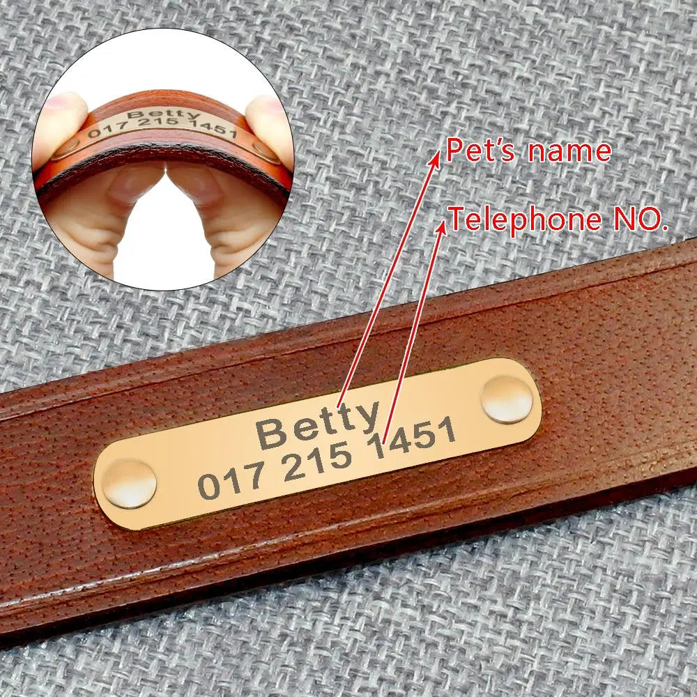 Personalized Dog Collars Leather Customized ID Name Collars for Dog Adjustable Engrave for Small Medium Large Dogs Pets Pug XS