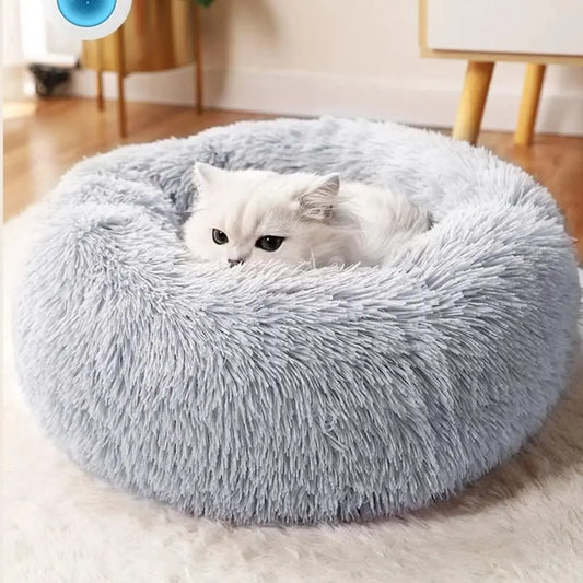 Pet Cat Dog Bed Comfortable Donut Round Dog Kennel Plush Ultra Soft Washable Dog Cat Bed Nest Stylish Anti-Slip Pet Cushion