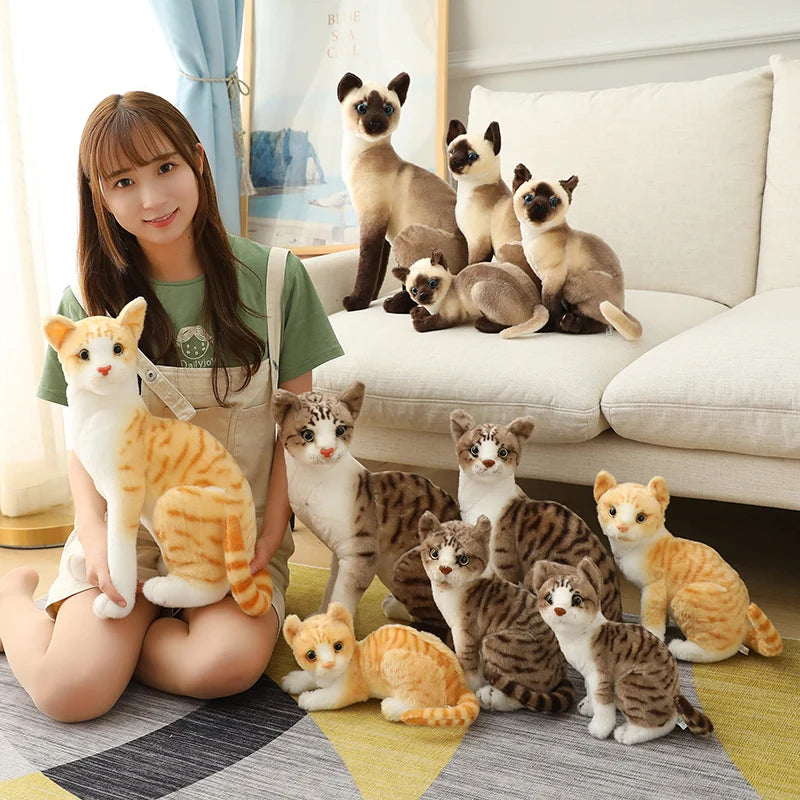 Stuffed Siamese Cat Animals Lifelike Plushie Doll Cute Kitten Plush Toy Soft Simulation American Shorthair Cat Peluche Kids Gift