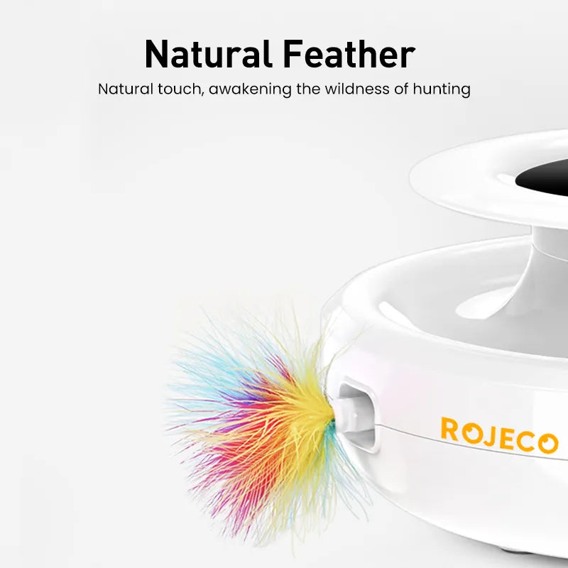 ROJECO Interactive 2 In 1 Electronic Pet Toys Rechargeable Cat Toy Ball With Feather Automatic Feather Teaser Toys For Cats Game