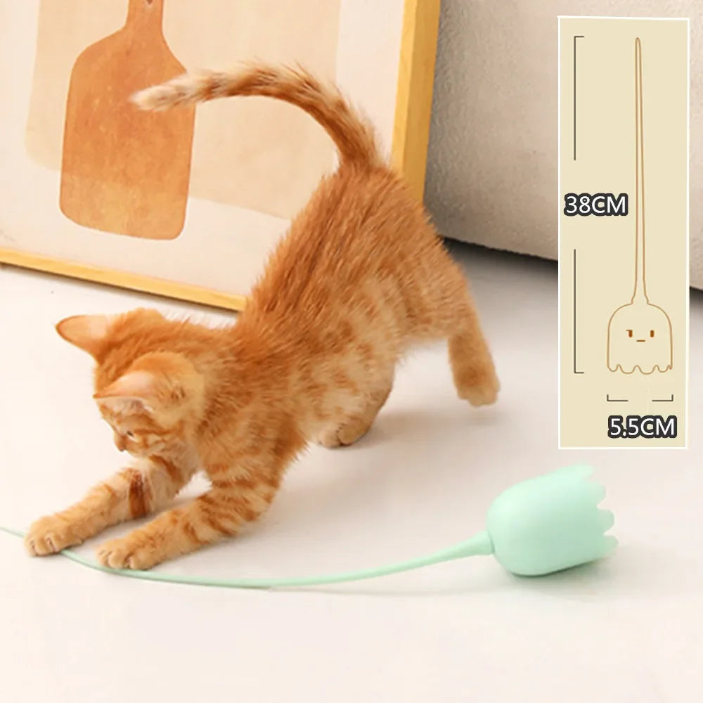 Interactive Cat Toys USB Electric Intelligent Rolling Ball Toy Cats Pet Silicone Automatic Rotate Mouse Tail Kitten Teaser Stick