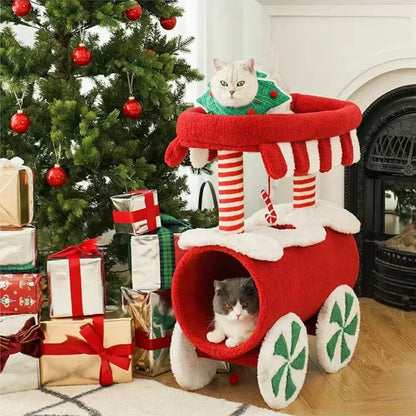 High Quality Winter Warm Christmas Train Cat Climbing Frame Cat House Toys Cat Trees Scratcher