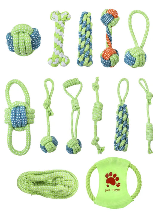 7-13PCS Set Dog Cotton Rope Teeth Cleaning Toys Interactive Mini Chewing Ball For Dog Accessories For Chew Antistress Training