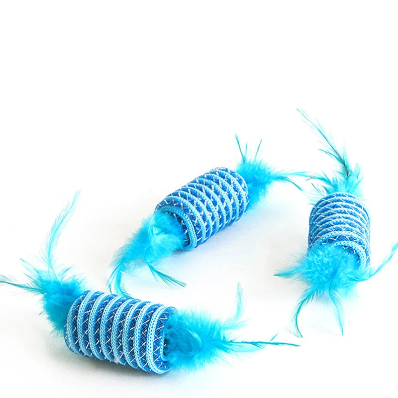 Feather Funny Cat Ball Toys Suger Shaped Blue Rope Kitten Chew Puzzle Toy Dog Molar Cleaning Teeth Interactive Accessories 3pcs