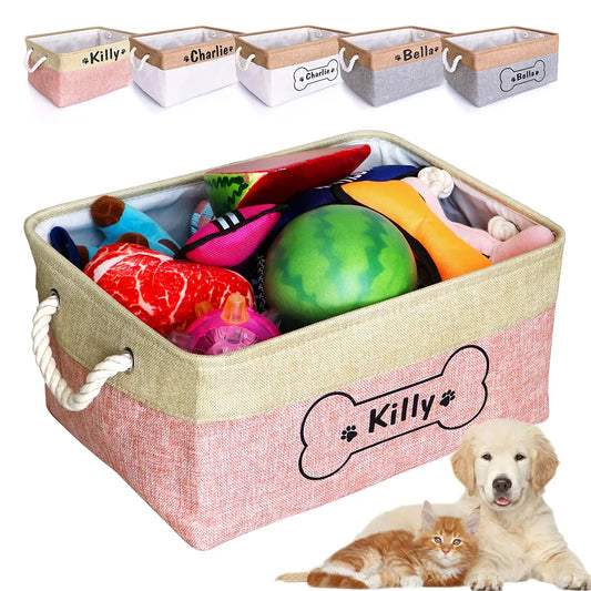 Custom Pet Toy Dog Accessory Storage Bin Personalized Pet Puppy Organizer Storage Basket For Toys Blankets Leashes And Food