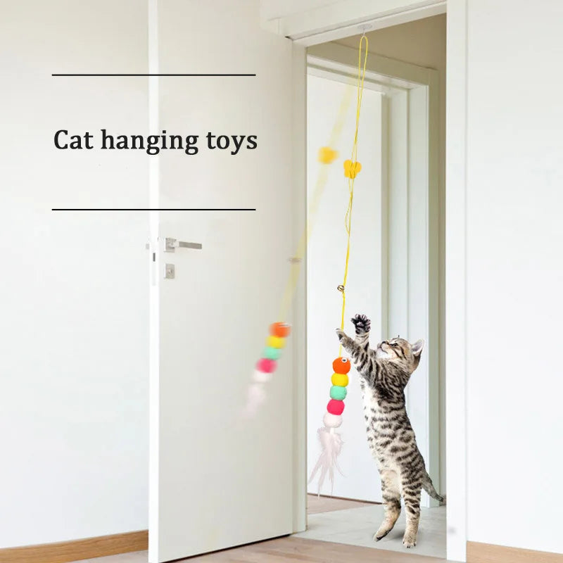 Pet Cat Toys Elasticity Retractable Hanging Door Type Interactive Toy For Kitten Mouse Catnip Scratch Rope Toy Pet Supplies