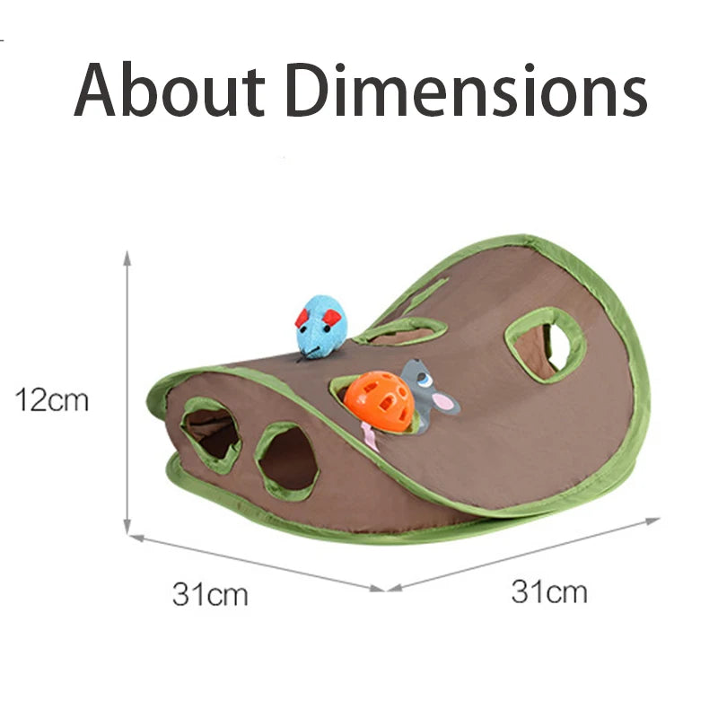 Pet Cat Mice Game Intelligence Toy Bell Tent with 9 Hole Cats Playing Tunnel Foldable Mouse Hunt Toys Keeps Kitten Active Pets