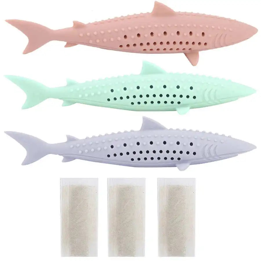 Silicone Cat Chew Toys Pet Catnip Molar Teeth Cleaning Simulation Fish Shape Training Interactive Toy for Cat Wagging Supplies