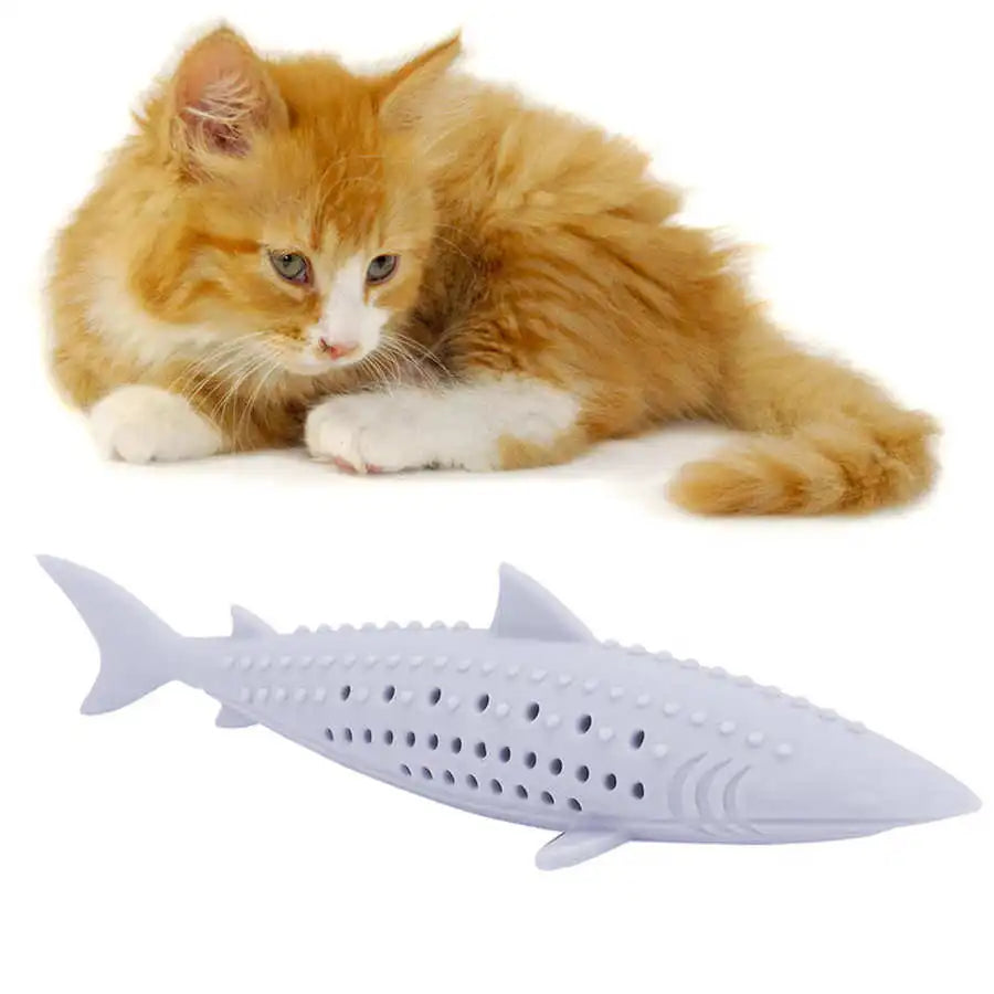 Silicone Cat Chew Toys Pet Catnip Molar Teeth Cleaning Simulation Fish Shape Training Interactive Toy for Cat Wagging Supplies