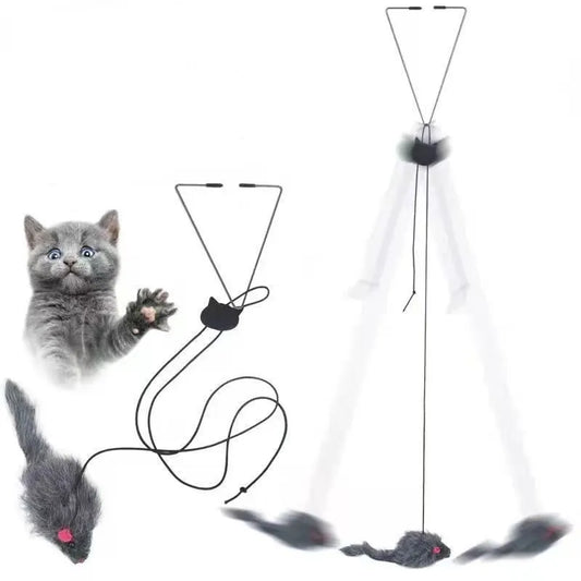 Cat Mouse Toy Interactive Cat Toy Hanging Door Retractable Toy Cat Scratch Rope Funny Cats Feather Stick Pet Products