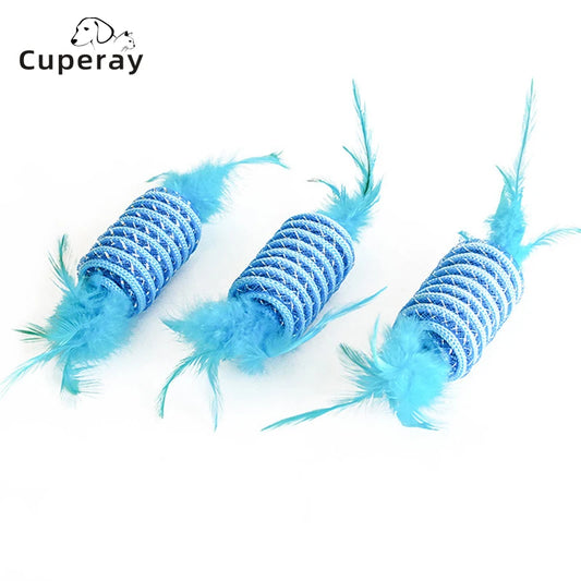 Feather Funny Cat Ball Toys Suger Shaped Blue Rope Kitten Chew Puzzle Toy Dog Molar Cleaning Teeth Interactive Accessories 3pcs