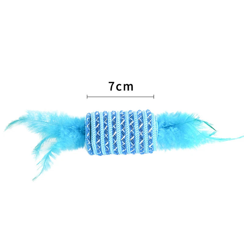Feather Funny Cat Ball Toys Suger Shaped Blue Rope Kitten Chew Puzzle Toy Dog Molar Cleaning Teeth Interactive Accessories 3pcs