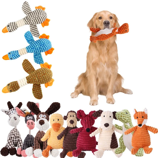 Animals Shape Squeaky Toys Plush Dog Toy Cute Bite Resistant Corduroy Dog Toys for Small Large Dogs Puppy Pet Dog Accessories