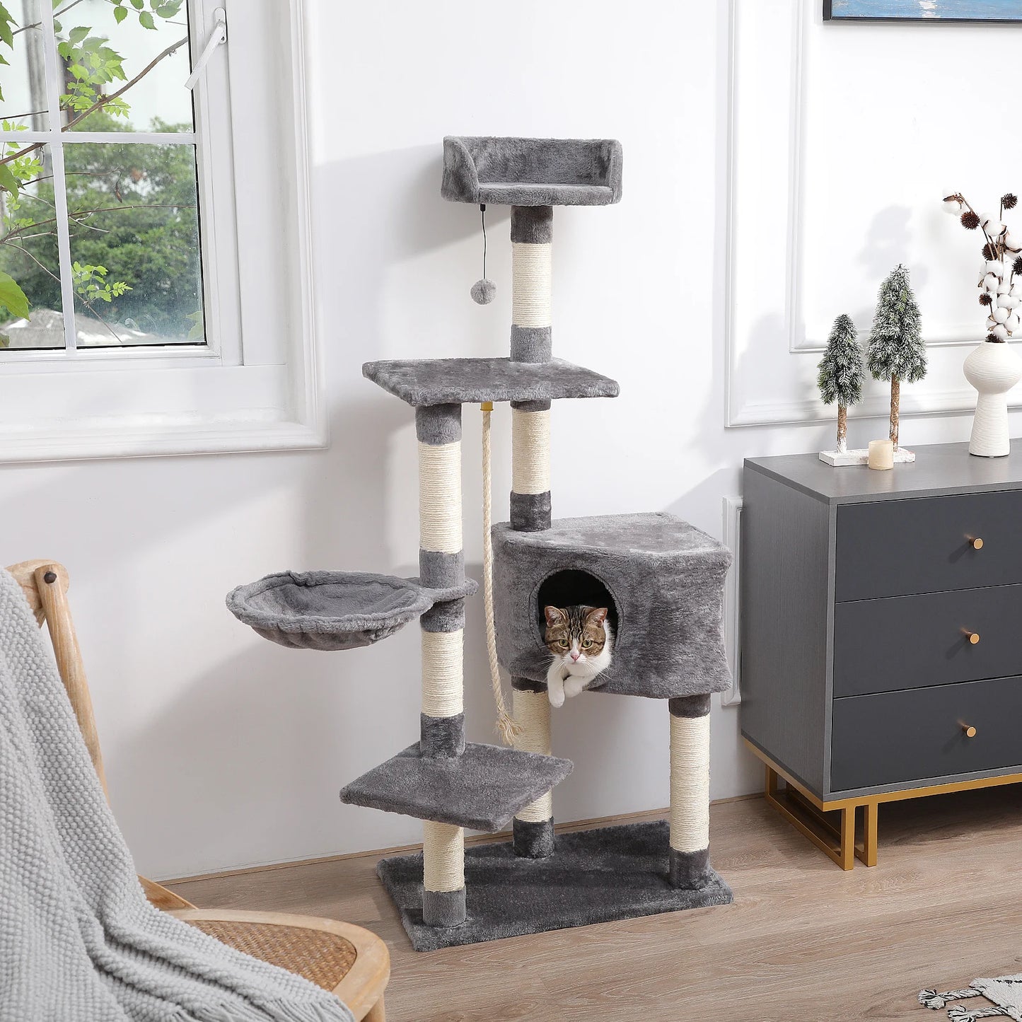 Cat Tree Cat Scratching Post Natural Sisals Kitten Toy Activity Tower Condo Stand Luxury Furniture for Small Medium Cats