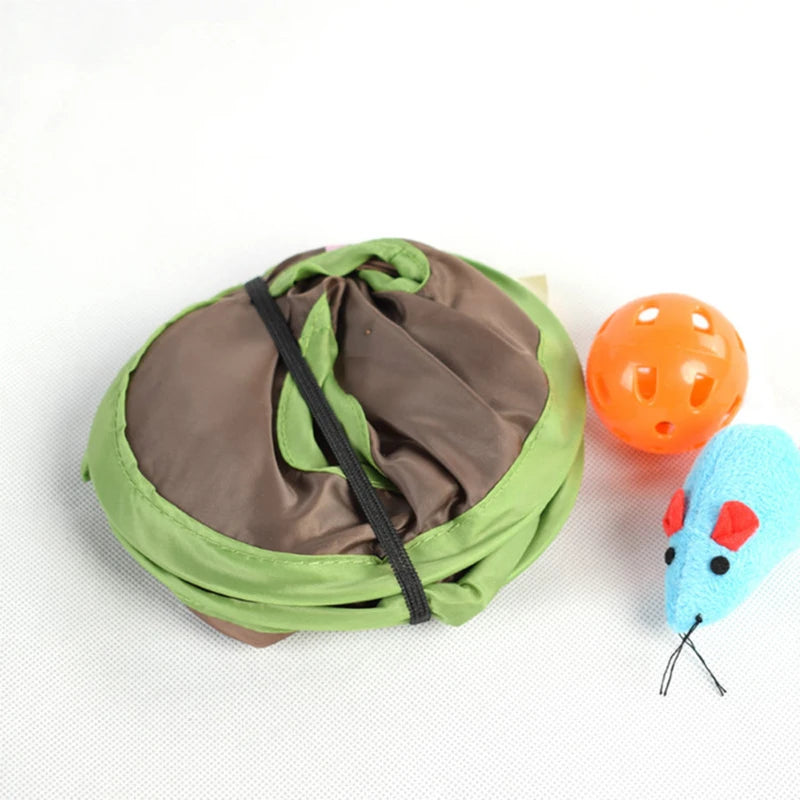 Pet Cat Mice Game Intelligence Toy Bell Tent with 9 Hole Cats Playing Tunnel Foldable Mouse Hunt Toys Keeps Kitten Active Pets