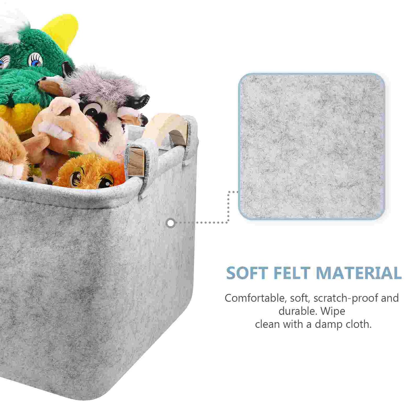 Dog Toy Pet Toy Storage Felt Case Square Sundries Handles Wooden Accessory Bin Dog Organizer