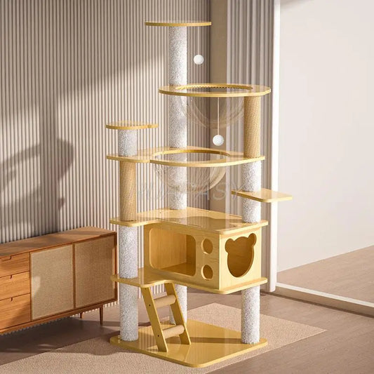 Multi-Level Wood Cat Tree Shelf Scratching Cat Tree Toys Post Condo Jumping Platform Cozy Perch Nest Tower Scratcher Climbing