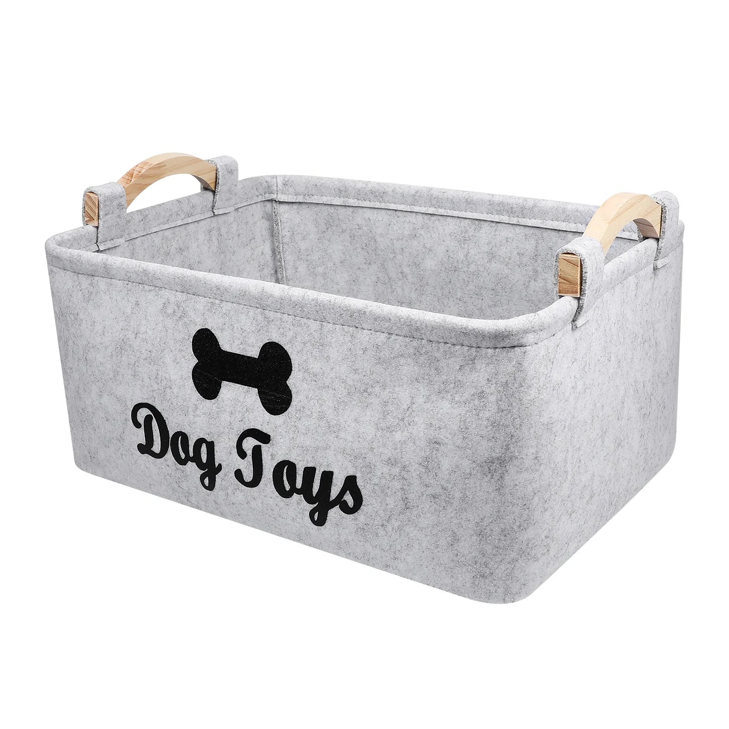 Dog Toy Pet Toy Storage Felt Case Square Sundries Handles Wooden Accessory Bin Dog Organizer