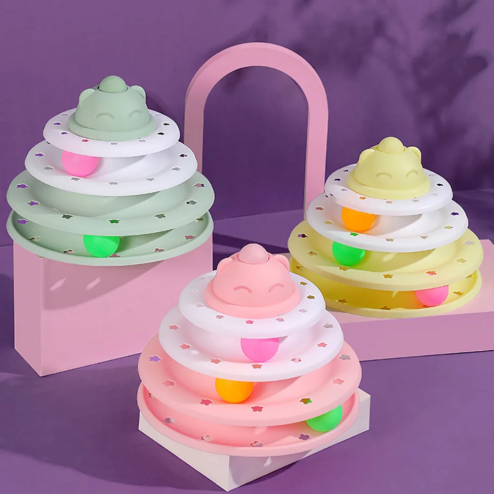4 Story Tower Shaped Track Toys For Cats Interactive Turntable Roller Pet Puzzle Circle Inelligence Training Supplies For Kitten