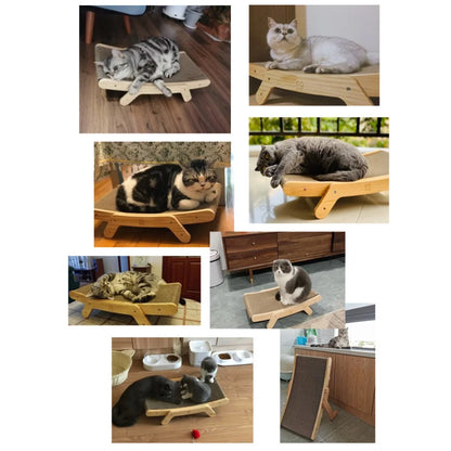 Wooden Cat Scratcher Cat Scratch Board Bed 5 In 1 Scratching Pad Pet Cat Toys Grinding Nail Scraper Mat Training Grinding Claw