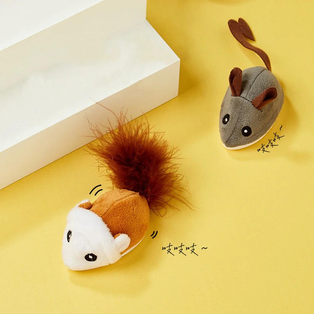 Smart Cat Toy Interactive Running Mouse Cat Teaser Feather Toys Electric Random Moving Simulation Mice Kitten Squeak Plush Toys