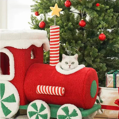 High Quality Winter Warm Christmas Train Cat Climbing Frame Cat House Toys Cat Trees Scratcher