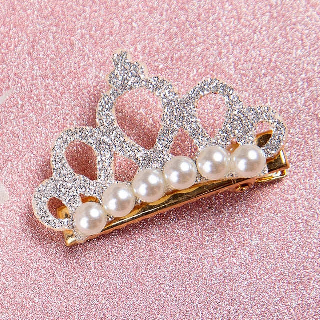 Small Dogs Cat Faux Pearl Crown Shape Bows Pet Hair Clips Head Decoration for Pets Puppy Hairpins Decor Grooming Accessoires