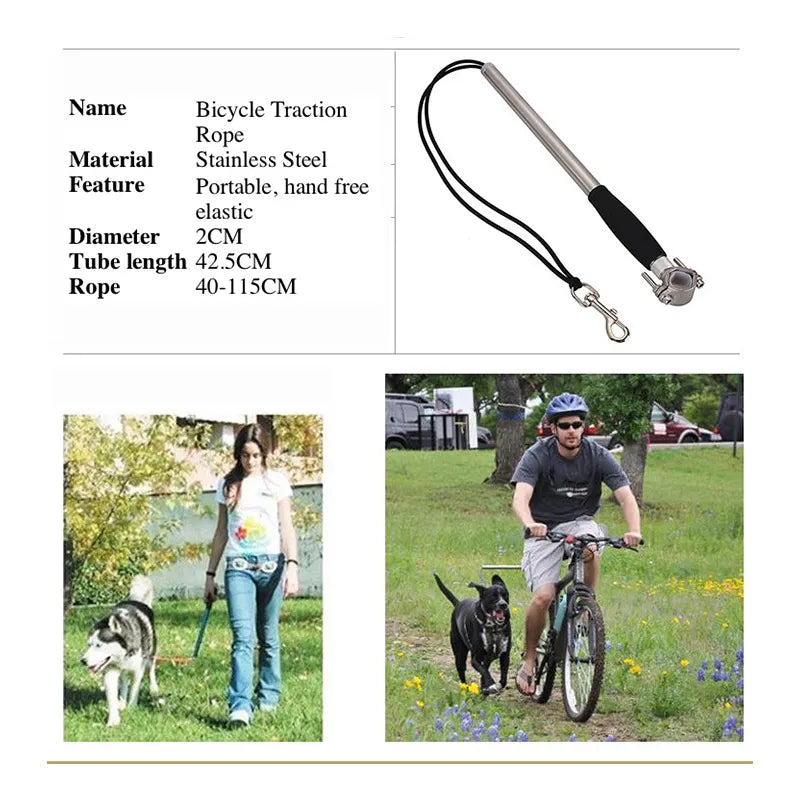 Stainless Steel Elastic Dog Bicycle Traction Rope Dog Leash Bike Attachment Pet Walk Run Jogging Hand Free Pets Leash