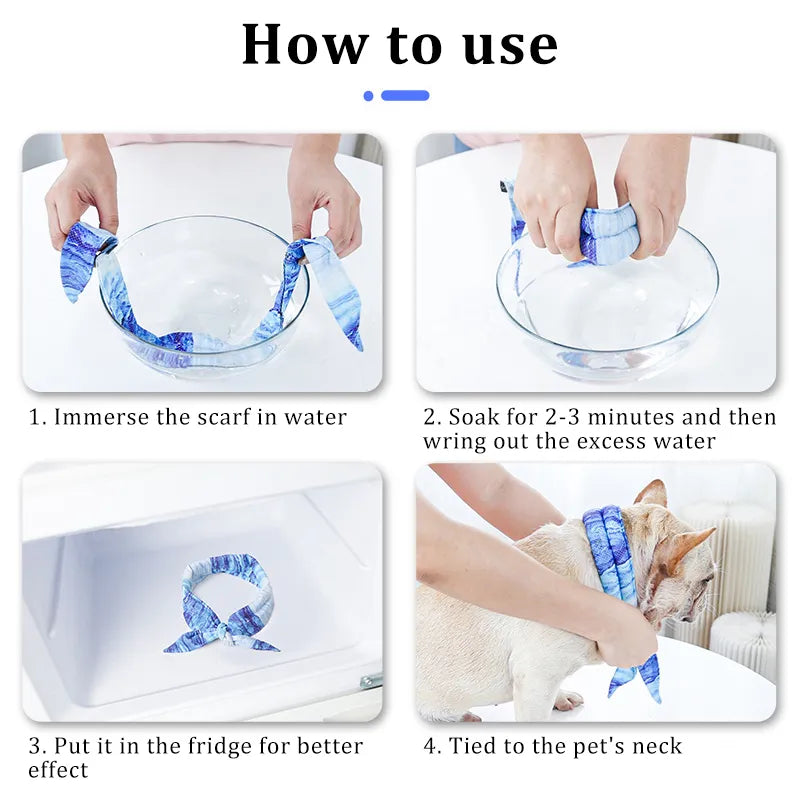 Summer Pet Cooling Ice Scarf Cool Ice Towel Heatstroke Dogs Cats Ice Scarf Collar Adjustable Cooling Cat Collar Bib Dog Supplies