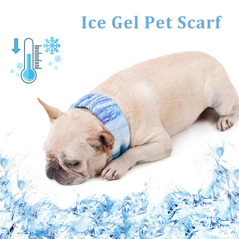Summer Pet Cooling Ice Scarf Cool Ice Towel Heatstroke Dogs Cats Ice Scarf Collar Adjustable Cooling Cat Collar Bib Dog Supplies