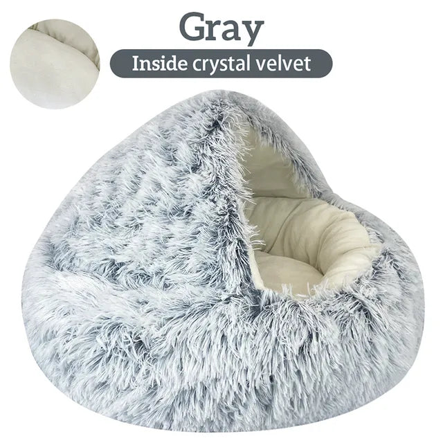 Winter Long Plush Pet Cat Bed Round Cat Cushion Cat House 2 In 1 Warm Cat Basket Cat Sleep Bag Cat Nest Kennel For Small Dog Cat
